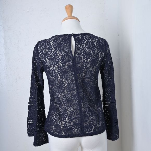 LOFT | Navy blue lace blouse with bell sleeves - Picture 2 of 11